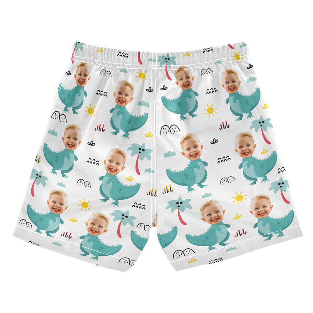 Regalo Personalizado De Los Pantalones Cortos De La Playa De La Foto Del Dinosaurio Del Bebé De Los Troncos De La Playa De La Cara Para Los Niños - MyFaceSocksES