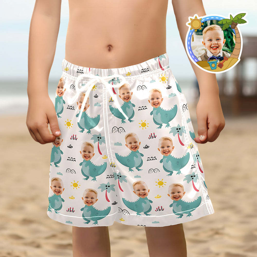 Regalo Personalizado De Los Pantalones Cortos De La Playa De La Foto Del Dinosaurio Del Bebé De Los Troncos De La Playa De La Cara Para Los Niños - MyFaceSocksES