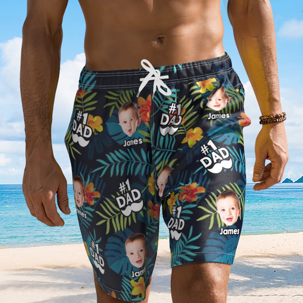 Bañador Personalizado Para Hombre Con Cara Personalizada, Nombre Personalizado, Barba De Papá, Pantalones Cortos De Baño Tropicales, Regalo Para El Día Del Padre - MyFaceSocksES