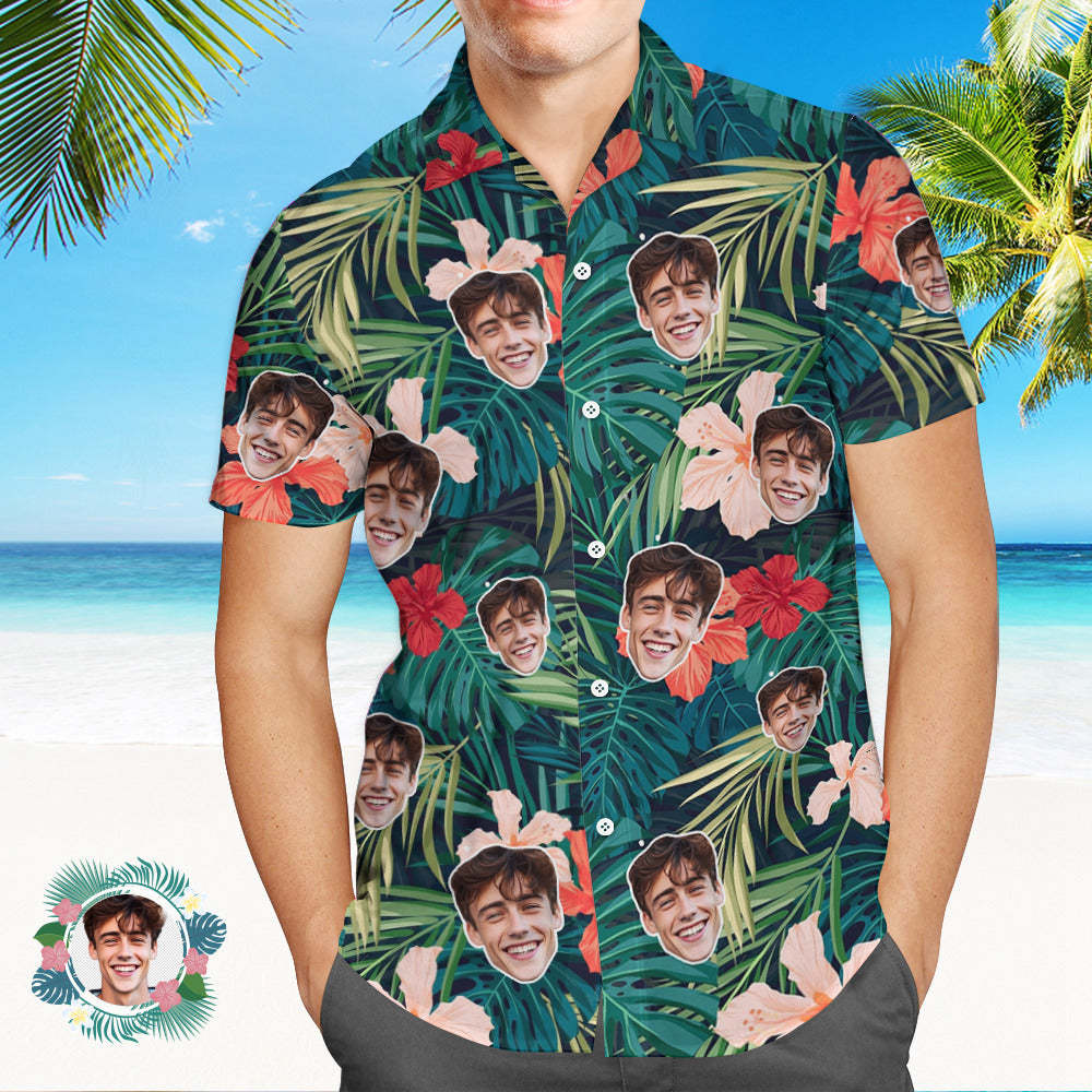 Camisa De Hombre Personalizada Con Estampado De Cara, Camisa Hawaiana, Bosque Tropical - MyFaceSocksES
