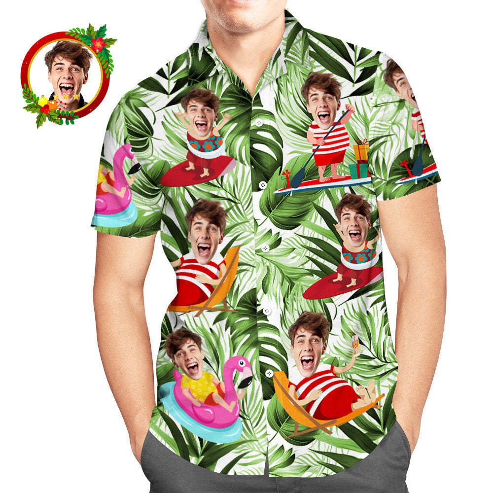 Camisa Hawaiana De Cara Personalizada Camisas Navideñas Divertidas Tropicales De Aloha Beach Navidad Papá Noel Para Hombres - MyFaceSocksES