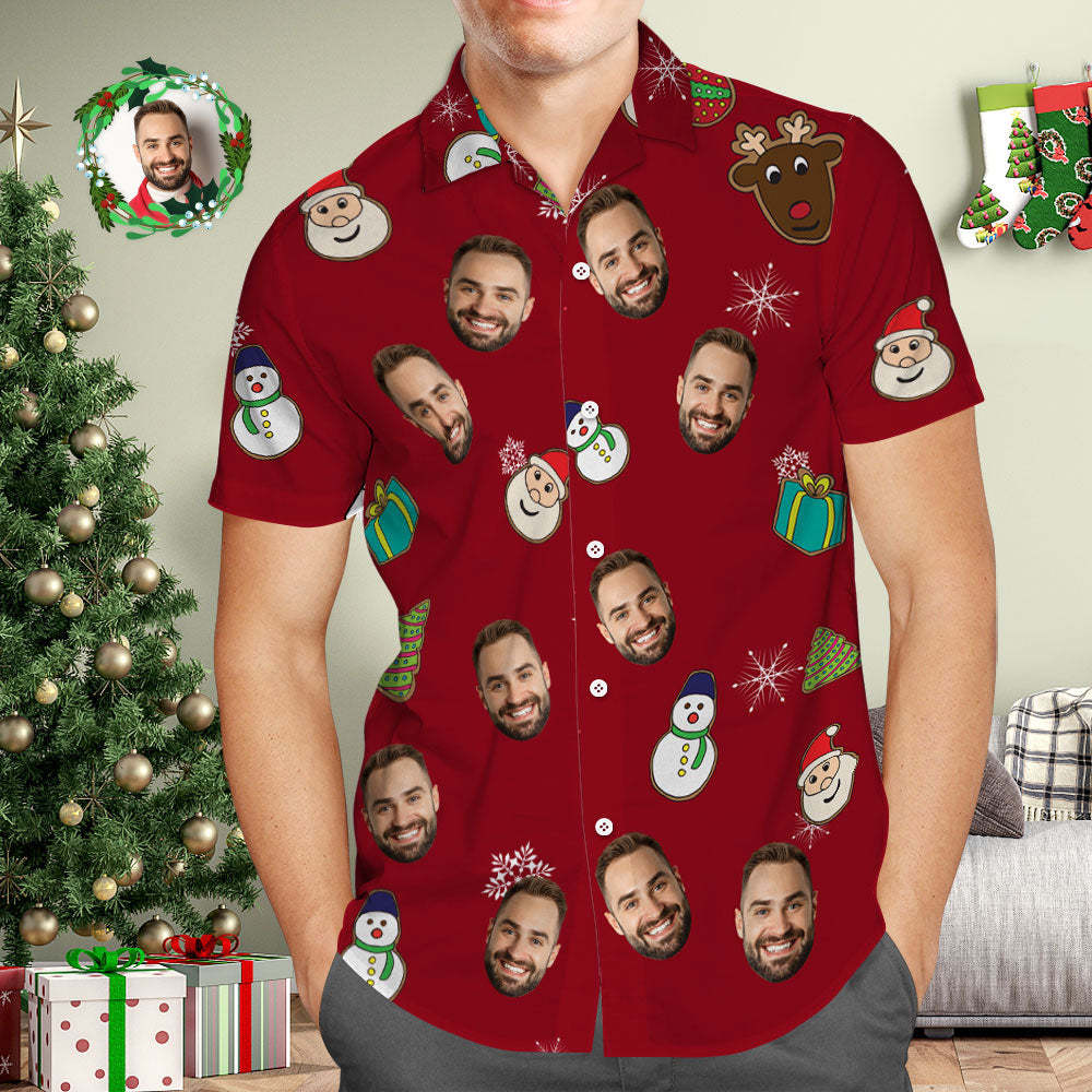 Camisa Hawaiana Con Cara Personalizada Foto Personalizada Camisas Hawaianas Rojas Papá Noel Feliz Navidad - MyFaceSocksES