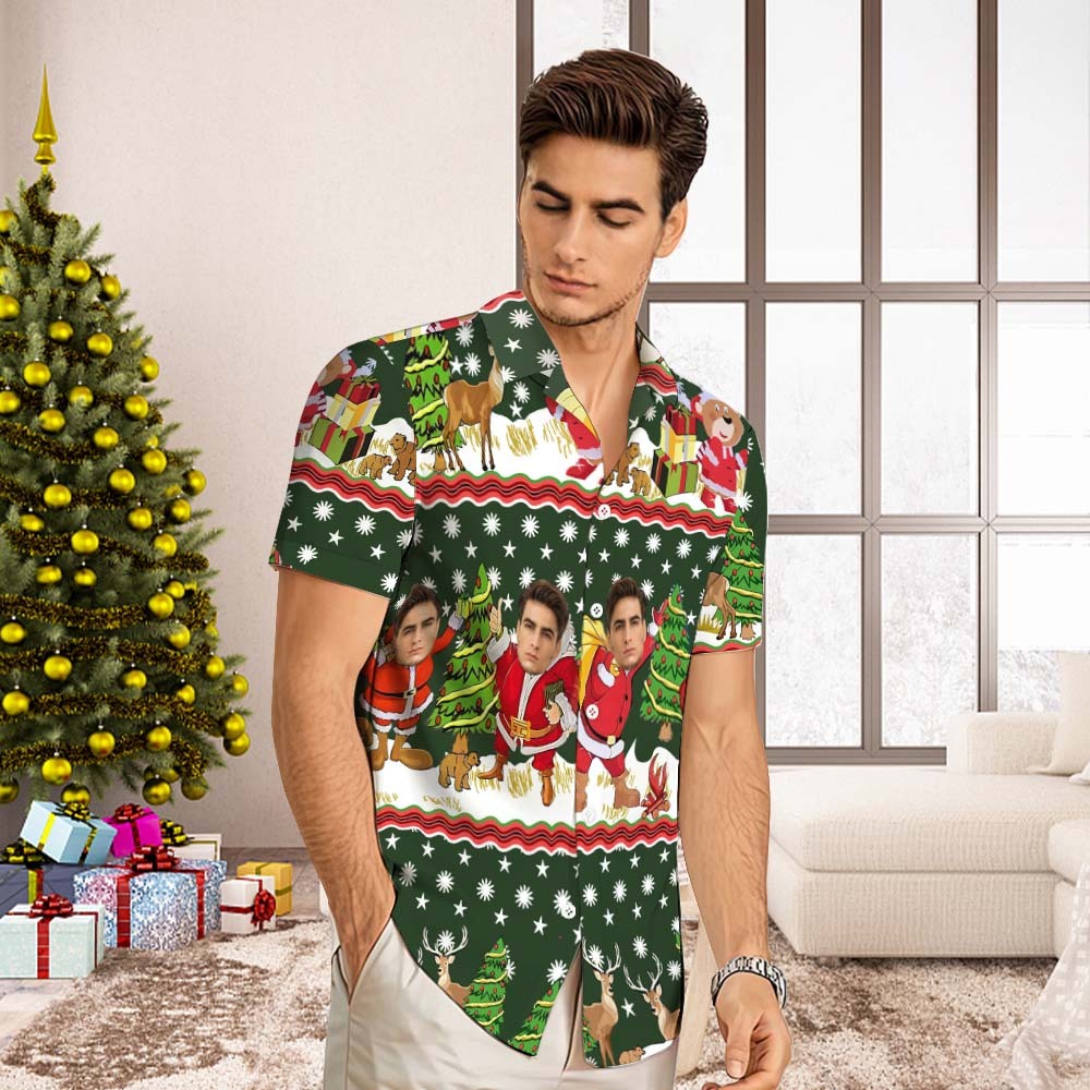 Camisa Hawaiana Con Cara Personalizada, Camisa Aloha Con Estampado Integral Para Hombre, Regalo De Navidad: Papá Noel Con Regalos - MyFaceSocksES