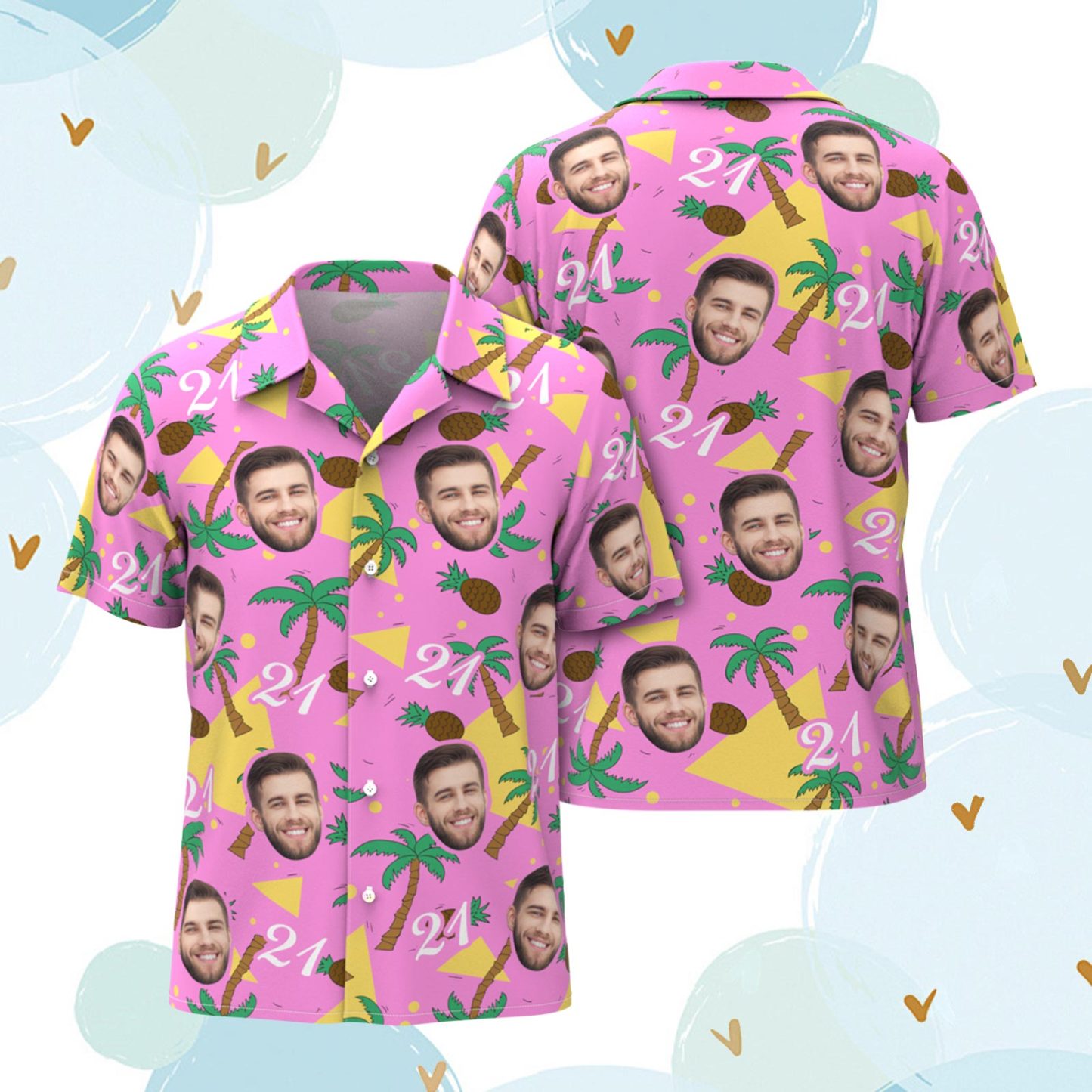 Camisa Hawaiana Con Cara Y Números Personalizados, Regalo De Cumpleaños Para El Día Del Padre, Regalos De Árbol De Coco Y Piña - MyFaceSocksES