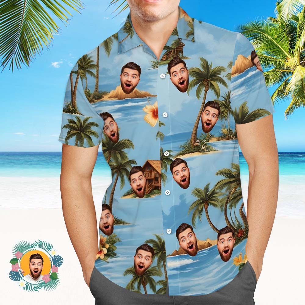 Camisas Hawaianas Con Cara Personalizada, Vibraciones De Árbol De Coco Y Camisa Con Cara De Mar - MyFaceSocksES