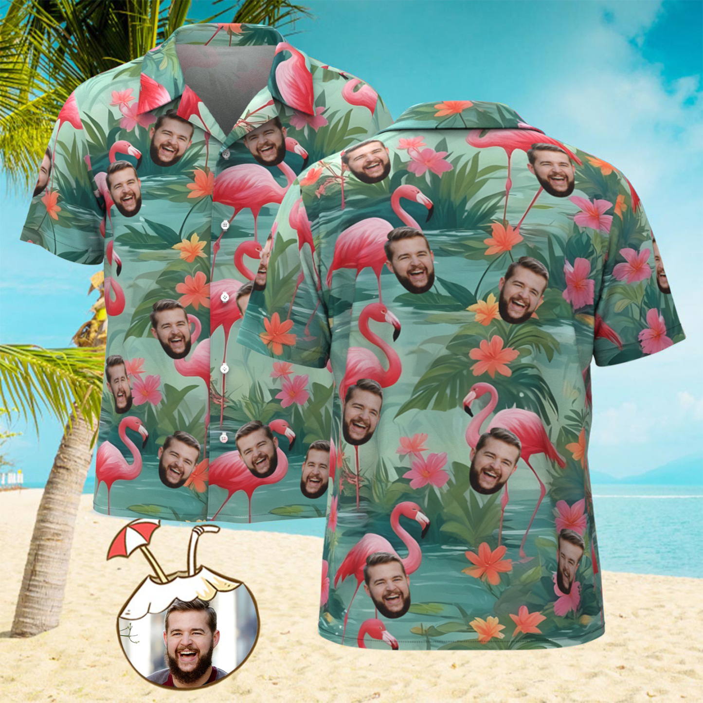 Camisas Hawaianas Originales Personalizadas De Aloha, Camisas Hawaianas Con Cara, Camisas De Árbol De Coco, Regalo Grupal Para El Día De Verano - MyFaceSocksES