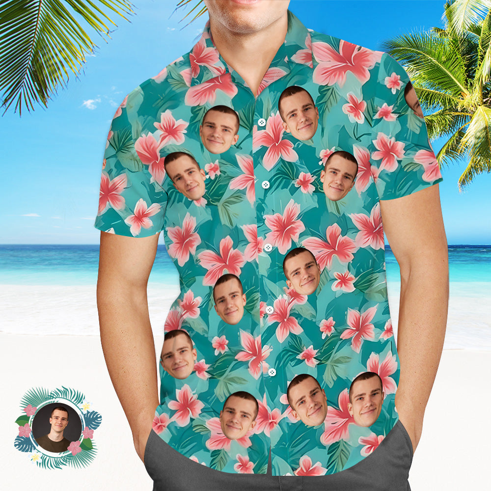 Camisas Hawaianas Con Cara Personalizada Camisa Hawaiana Con Cara Tropical Con Estampado Floral