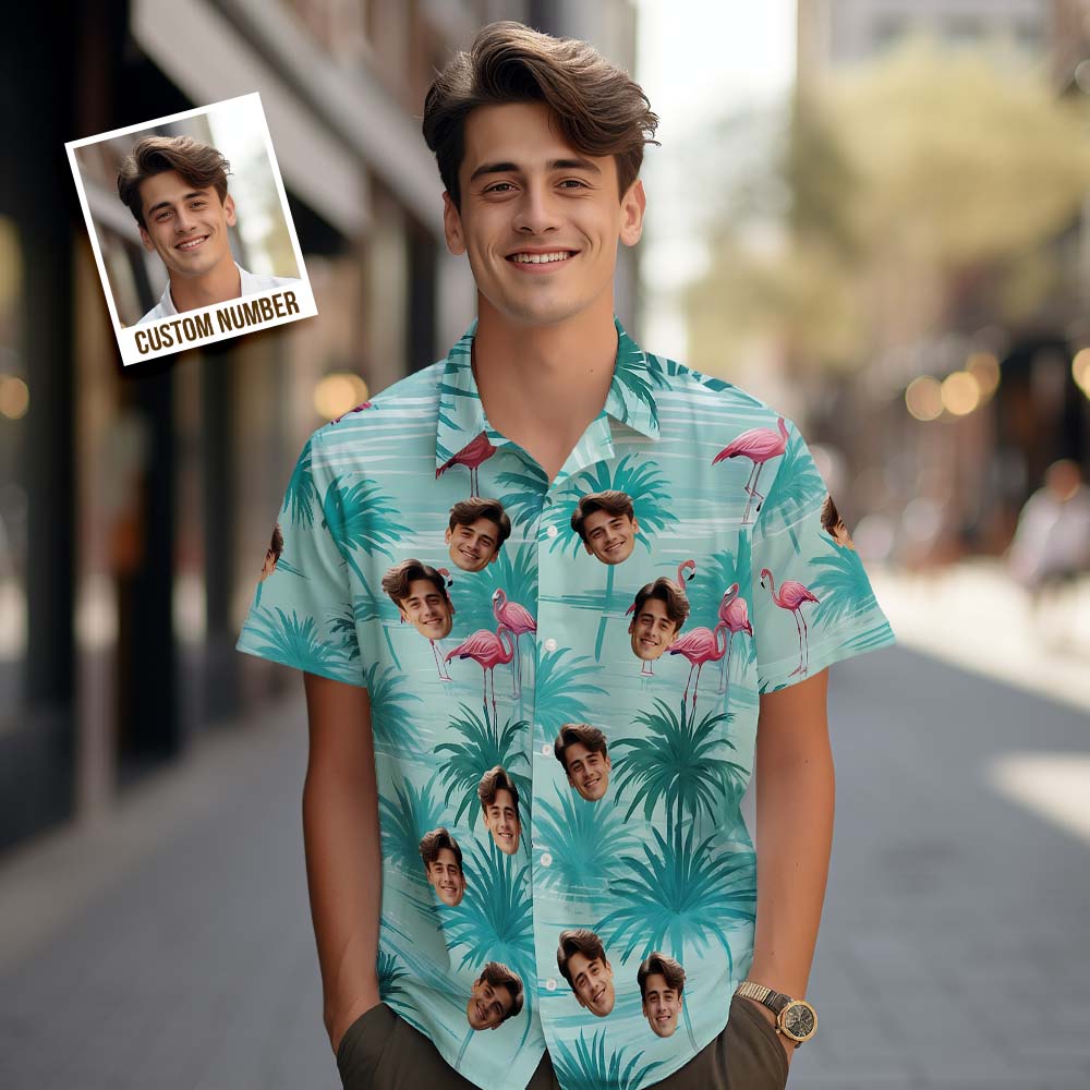 Camisas Hawaianas De Cara Personalizada Camisa Hawaiana De Hojas De Flamenco Verde Claro