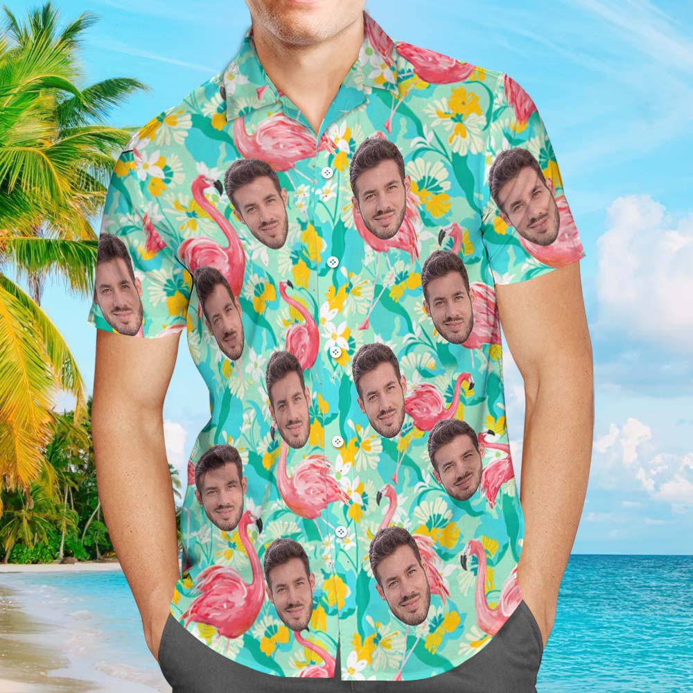 Camisa Sin Mangas De Los Hombres Hawaianos De Encargo De Las Camisas Por Todo El Bolsillo Del Flamenco De La Impresión