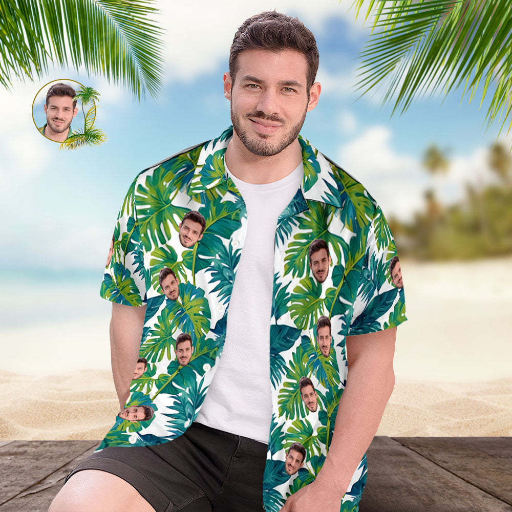 Camisa Hawaiana Con Cara Personalizada Una Camisa Hawaiana Verde Palmera Para Hombres - MyFaceSocksES