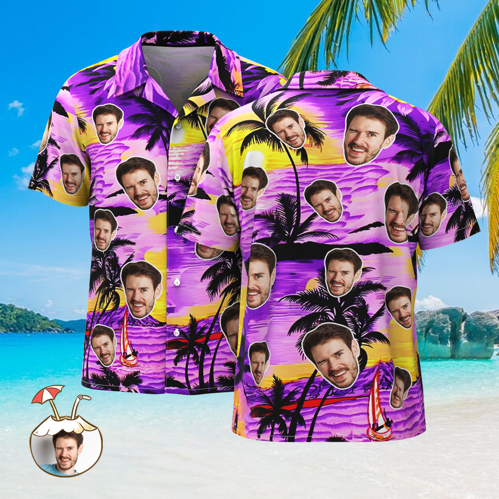 Camisas Hawaianas Aloha Personalizadas, Camisas Hawaianas Con Cara, Camisas De Árbol De Coco Para Grupos De Equipos - MyFaceSocksES