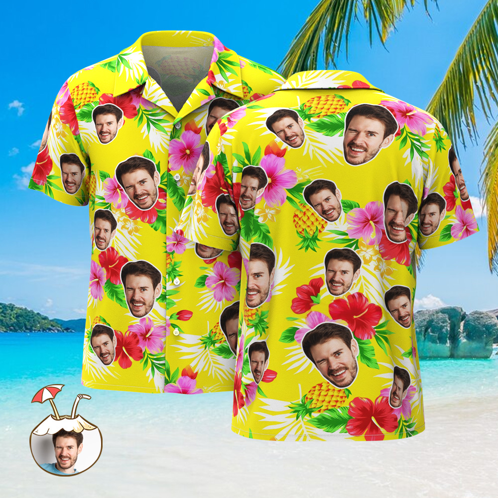 Camisas Hawaianas Aloha Personalizadas, Camisas Hawaianas Con Cara, Camisas De Árbol De Coco Para Grupos De Equipos - MyFaceSocksES