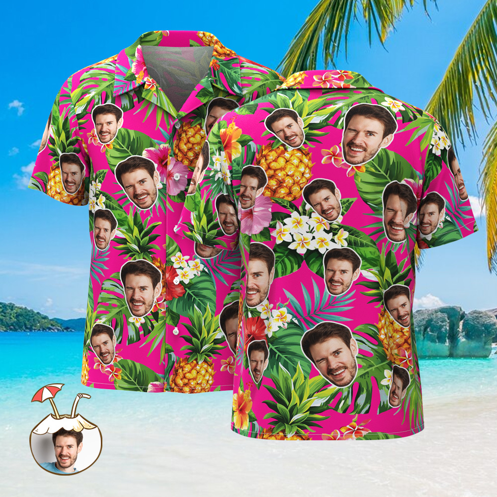 Camisas Hawaianas Aloha Personalizadas, Camisas Hawaianas Con Cara, Camisas De Árbol De Coco Para Grupos De Equipos - MyFaceSocksES