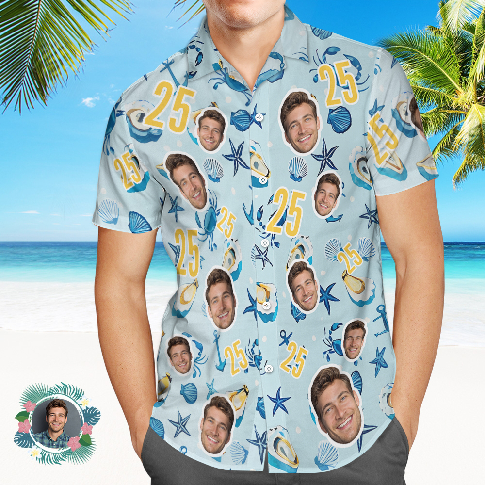 Camisa Hawaiana Con Foto Y Texto De Cara De Cumpleaños Personalizada, Regalo De Camisa Hawaiana, Camisetas Divertidas Para Fiestas - MyFaceSocksES