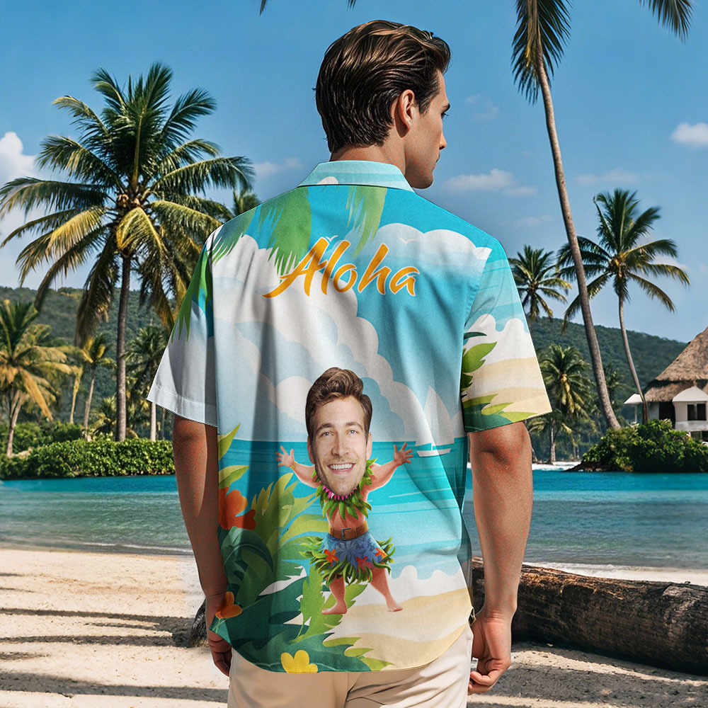 Camisas Hawaianas Personalizadas Con Foto Y Cara Divertida Bailando Hula. Regalo Para Hombres. - MyFaceSocksES