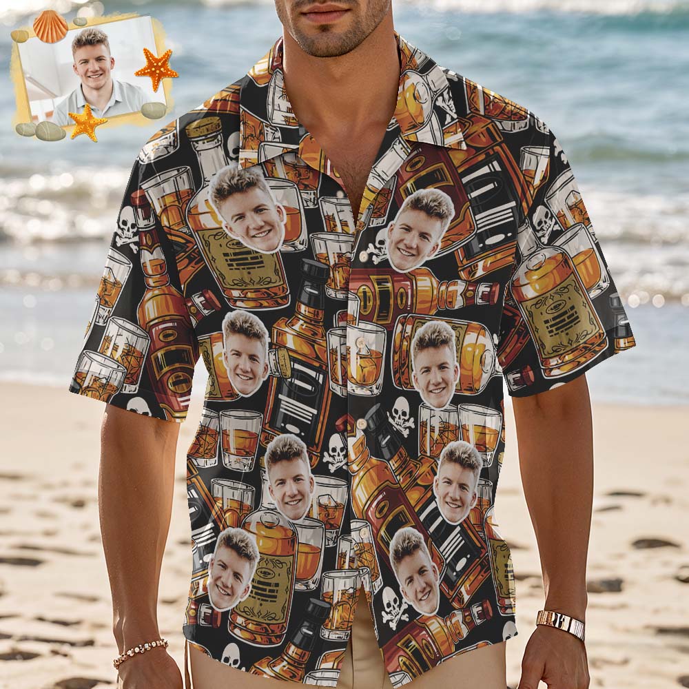 Camisa Hawaiana Con Cara Personalizada, Camisa Hawaiana Con Calavera De Whisky, Regalo Creativo Para El Día Del Padre