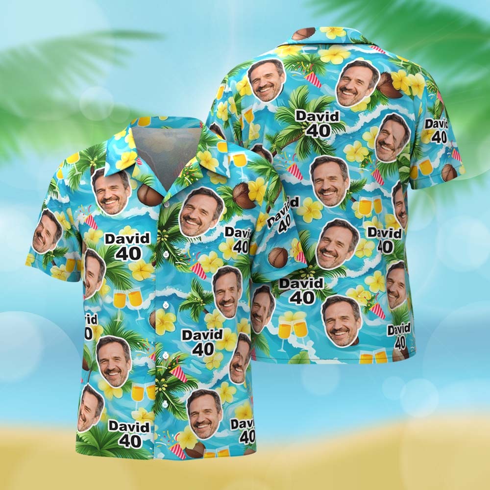 Camisa Hawaiana Personalizada Con Foto Personalizada De Cara Y Edad De Cumpleaños, Regalo Para Fiesta De Cumpleaños - MyFaceSocksES