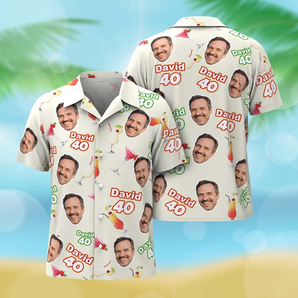 Camisa Hawaiana Azul Claro Personalizada Con Nombre Y Cara De Cumpleaños, Camisa Divertida Para Fiesta De Cumpleaños Con Cara Personalizada, Foto De Cara Personalizada, Camisa Grupal A Juego Para Fiesta De Cumpleaños - MyFaceSocksES