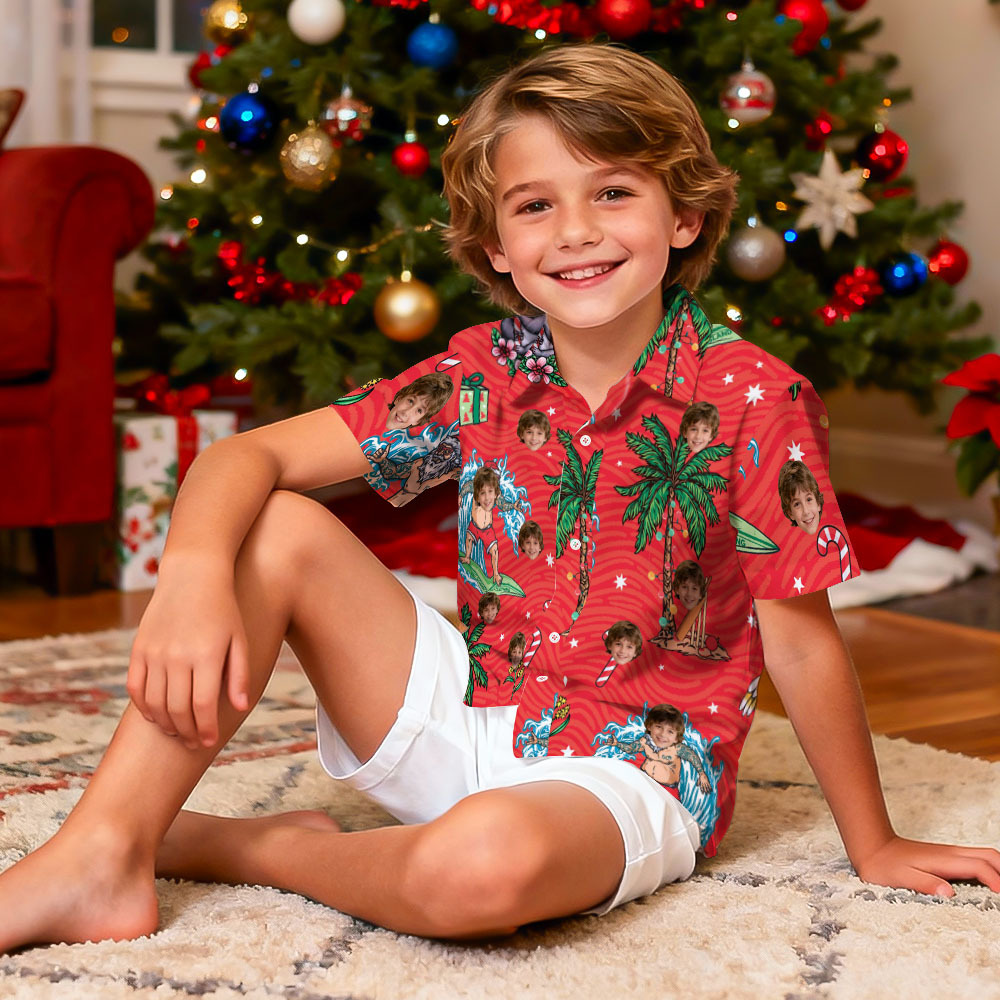 Camisa Hawaiana Personalizada Con Luz Navideña Divertida Para Niños, Camisa Hawaiana Personalizada Con Cara, Camisa Hawaiana Con Foto Personalizada Para Niños, Regalo - MyFaceSocksES