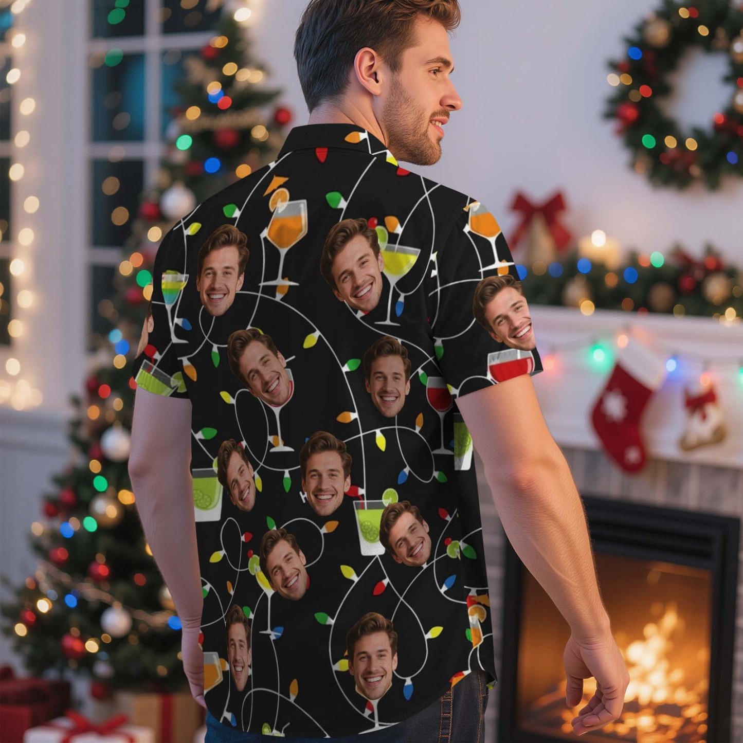 Camisa Hawaiana Personalizada Con Cara De Papá Noel Verde Divertida, Camisa Hawaiana Personalizada Para Hombre Con Foto De Cara, Camisa Hawaiana, Camisa Aloha, Regalo De Navidad - MyFaceSocksES