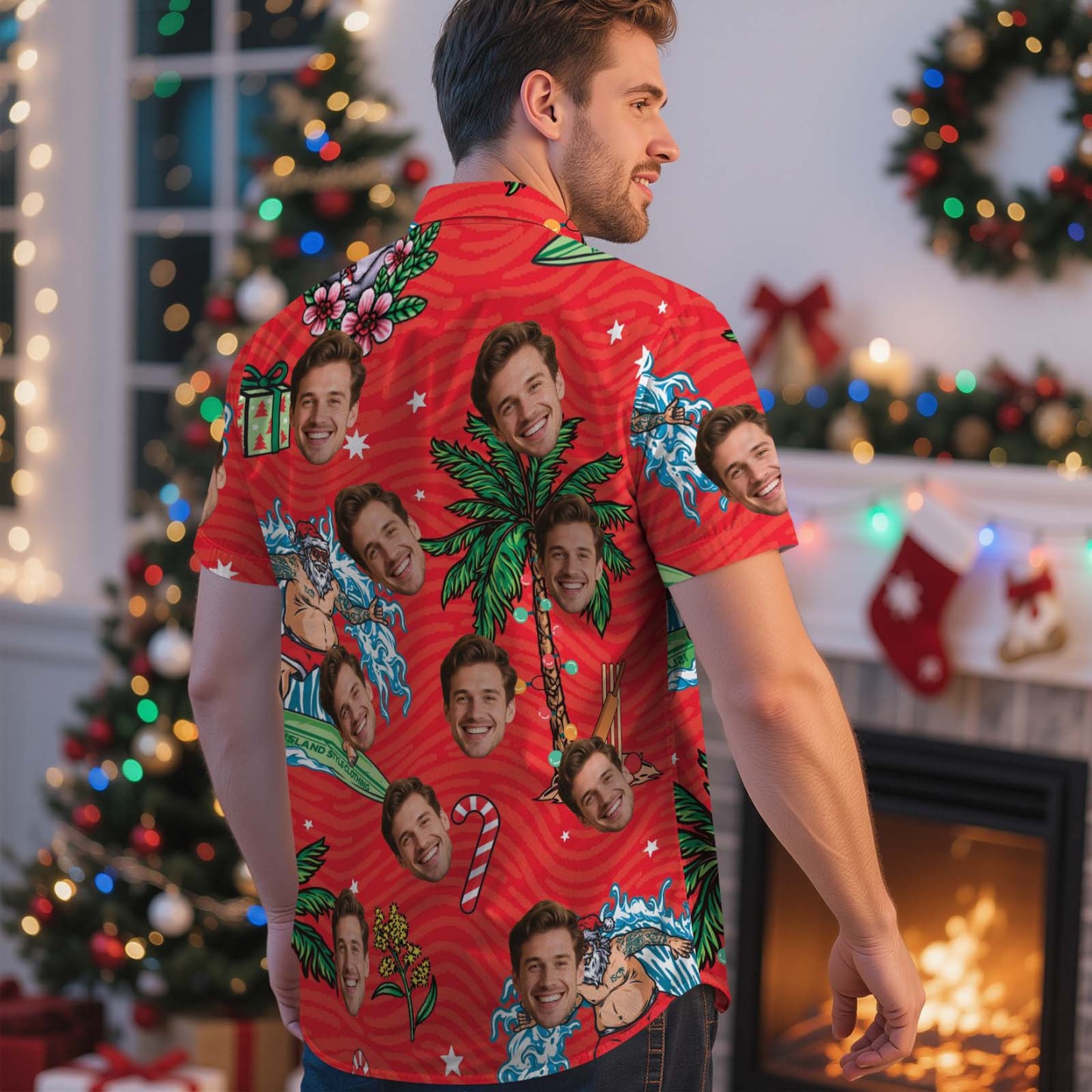 Camisa Hawaiana Personalizada Con Cara De Papá Noel Verde Divertida, Camisa Hawaiana Personalizada Para Hombre Con Foto De Cara, Camisa Hawaiana, Camisa Aloha, Regalo De Navidad - MyFaceSocksES