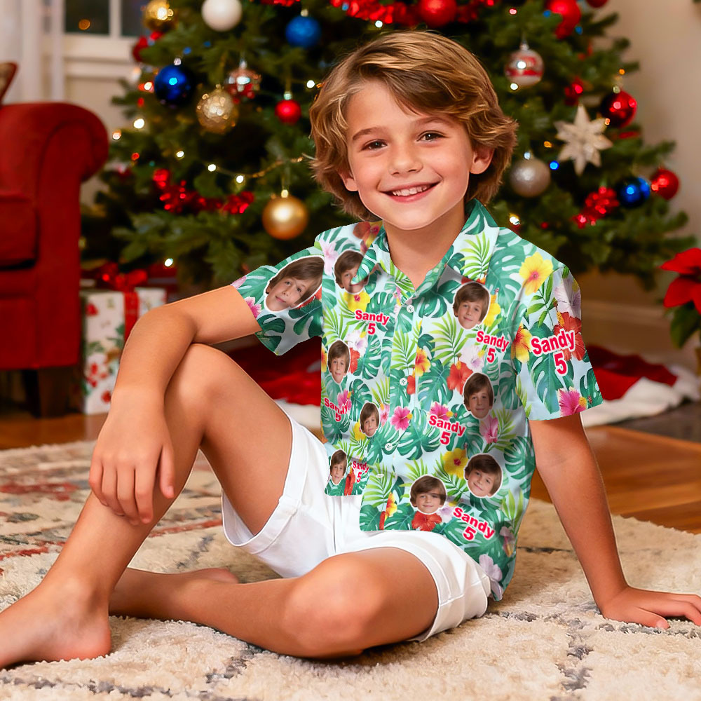 Camisa Hawaiana Personalizada Con Foto Para Niños, Camisa Hawaiana Personalizada Con Foto De Cara, Regalo Para Fiesta De Cumpleaños - MyFaceSocksES