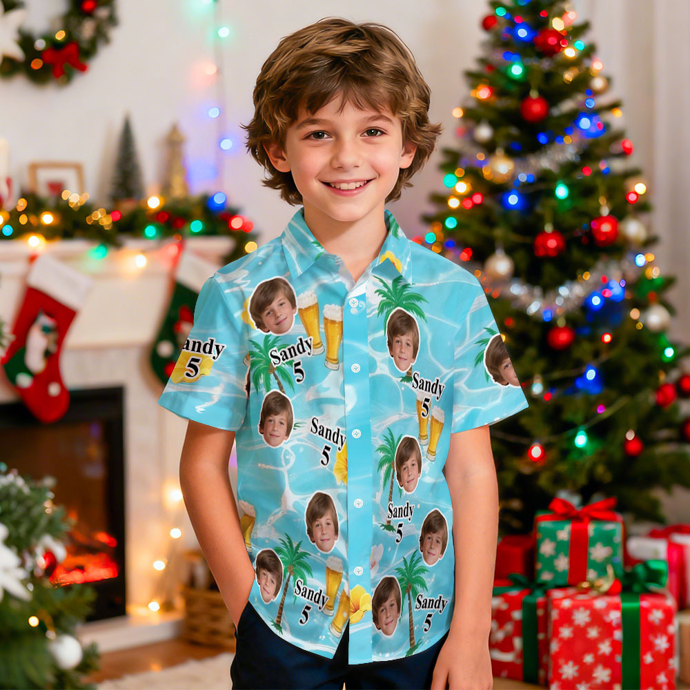 Camisa Hawaiana Personalizada Con Foto Para Niños, Camisa Hawaiana Personalizada Con Foto De Cara, Regalo Para Fiesta De Cumpleaños - MyFaceSocksES
