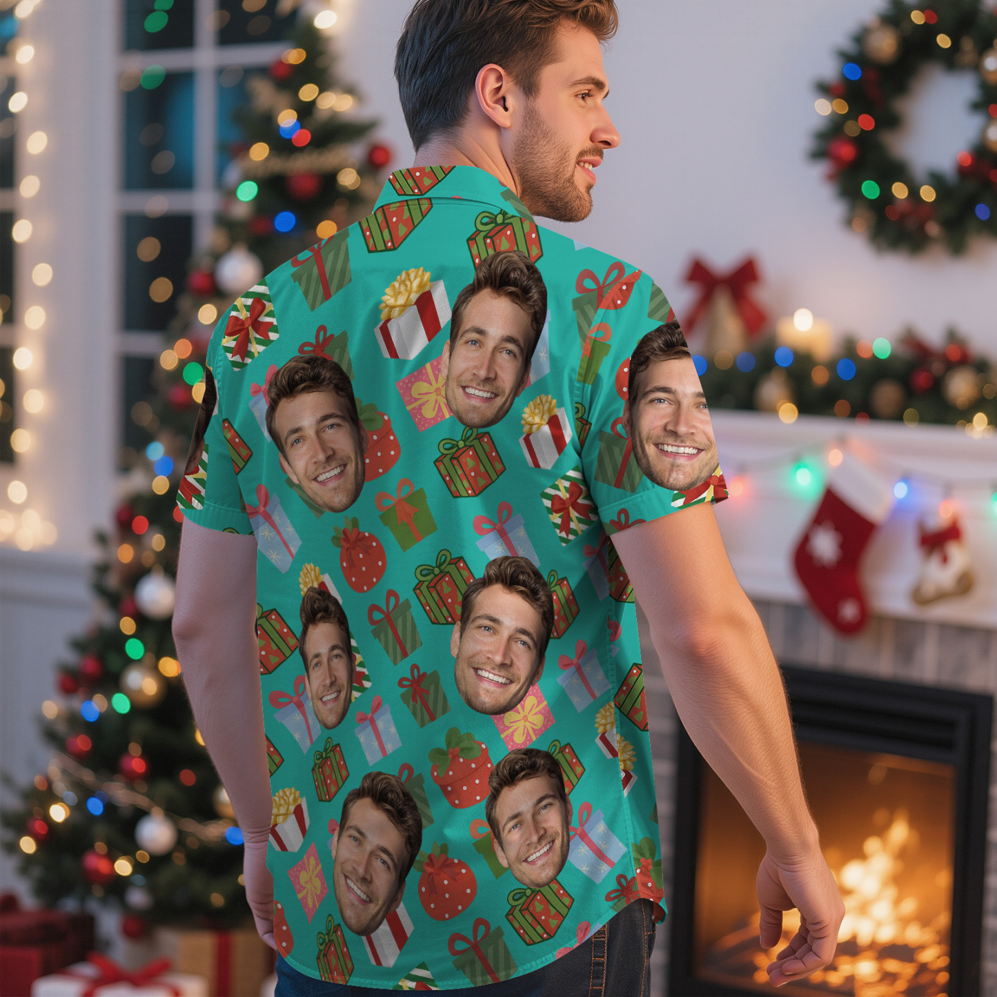 Camisa Hawaiana Personalizada Con Foto De Cara Para Hombre, Regalo De Navidad, Caja De Regalo Navideña, Camisa Hawaiana Personalizada Con Foto De Cara. - MyFaceSocksES