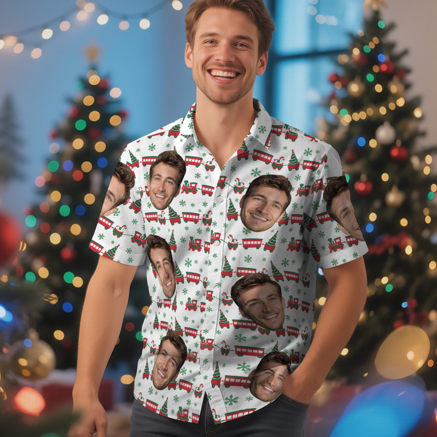 Camisa Hawaiana Personalizada Con Foto De Cara Para Hombre, Regalo De Navidad, Caja De Regalo Navideña, Camisa Hawaiana Personalizada Con Foto De Cara. - MyFaceSocksES