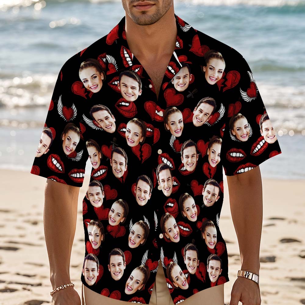 Camisa Hawaiana Personalizada Con Cara De Pareja, Camisa Con Linda Posición, Camisa Hawaiana Personalizada Con Foto De Pareja, Camisa Hawaiana, Idea De Regalo De Aniversario - MyFaceSocksES