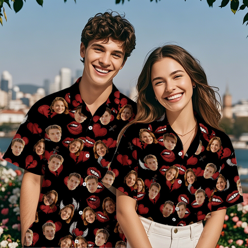 Camisa Hawaiana Personalizada Con Cara De Pareja, Camisa Con Linda Posición, Camisa Hawaiana Personalizada Con Foto De Pareja, Camisa Hawaiana, Idea De Regalo De Aniversario - MyFaceSocksES
