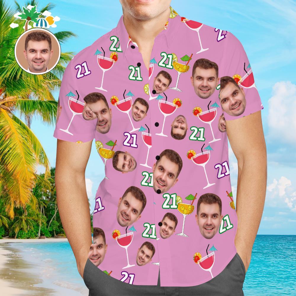 Camisa Hawaiana De Cara Personalizada Camisa De Hombre Con Estampado Completo 21.a Fiesta De Cumpleaños - MyFaceSocksES
