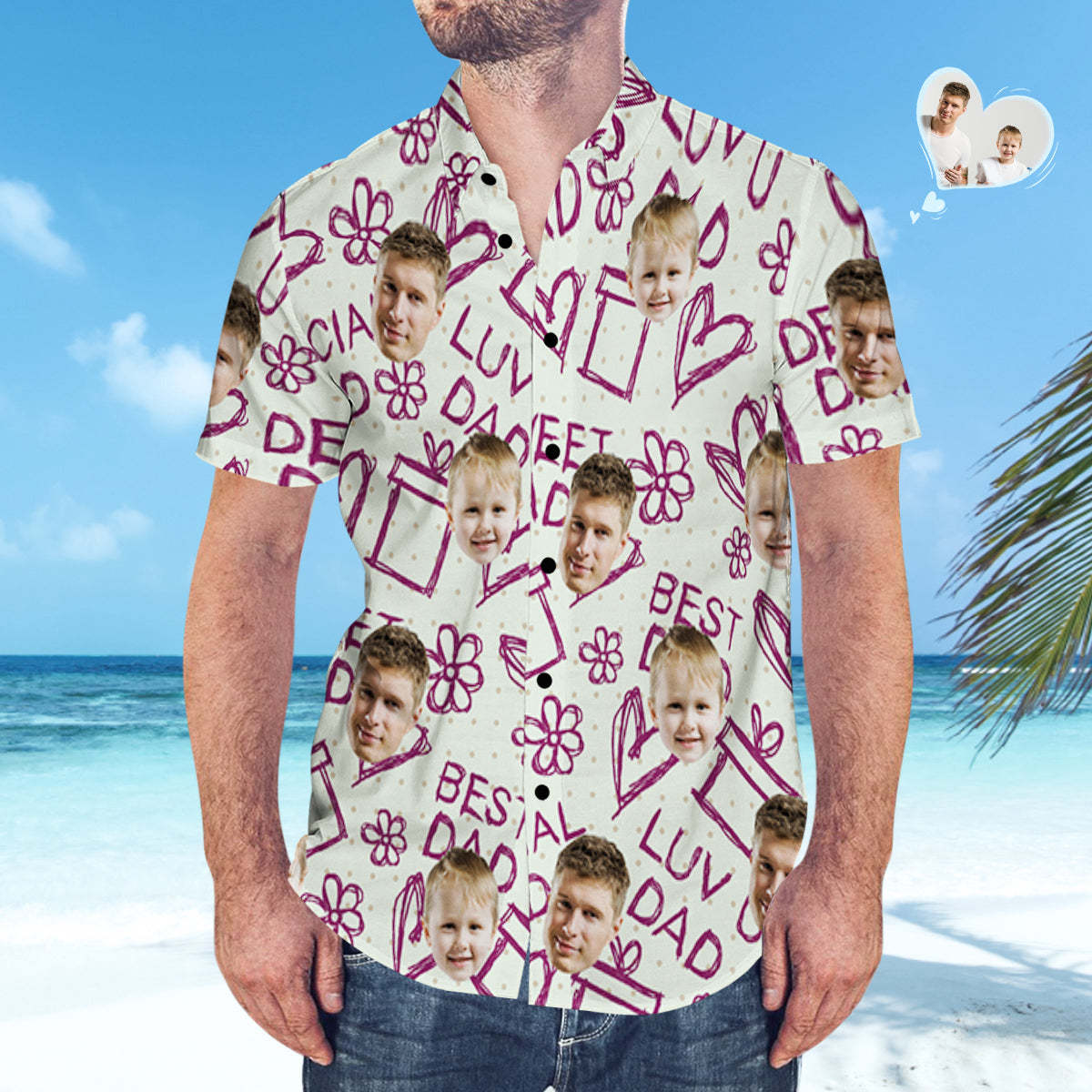 Camisa Hawaiana De Cara Personalizada Camisa A Juego Del Día Del Padre Regalo Del Día Del Padre - Love Dad - MyFaceSocksES