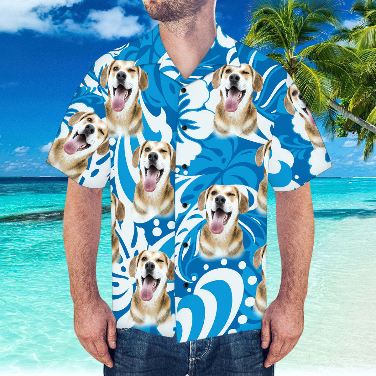 Camisa Hawaiana Personalizada Con Patrón De Hojas Y Flores De Cara De Novio Camisa Hawaiana - MyFaceSocksES