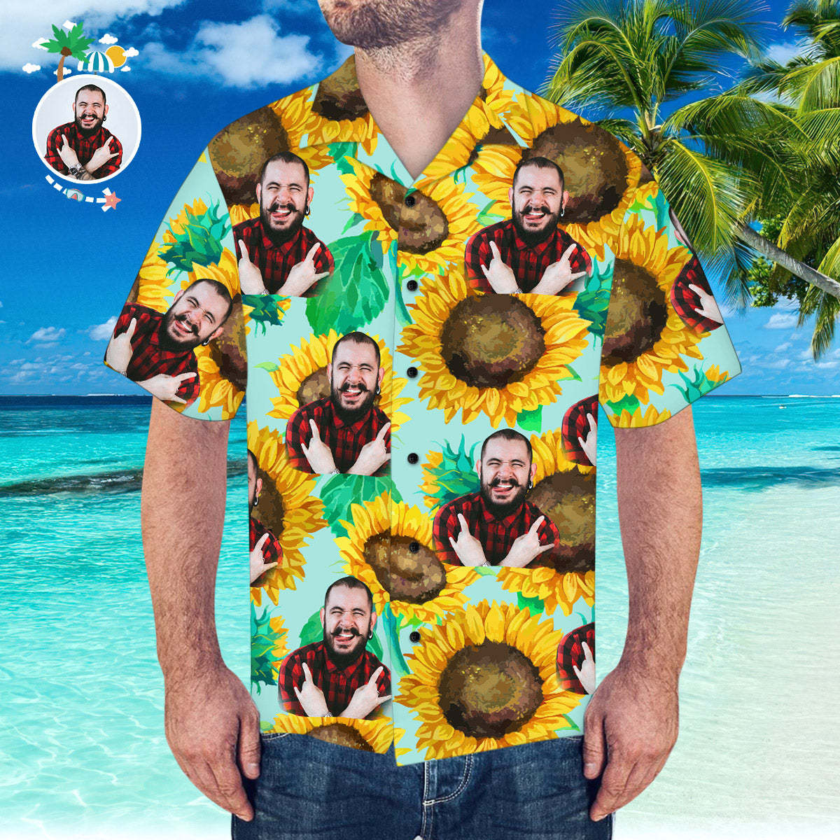 Camisa Hawaiana De Cara Personalizada Camisa Hawaiana Personalizada Camisa De Girasol De Verano - MyFaceSocksES