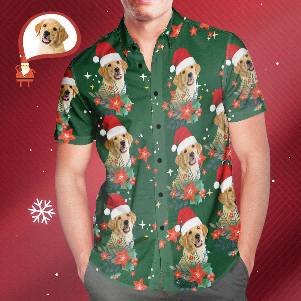 Camisas Hawaianas De Navidad Con Foto Personalizada Para Hombres, Regalo De Navidad Para Amantes De Las Mascotas - MyFaceSocksES