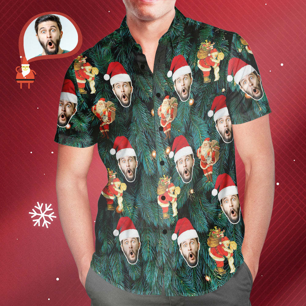 Camisa Hawaiana Estilo Árbol De Navidad Con Estampado Completo Para Hombre Con Cara Personalizada, Regalo De Navidad - MyFaceSocksES