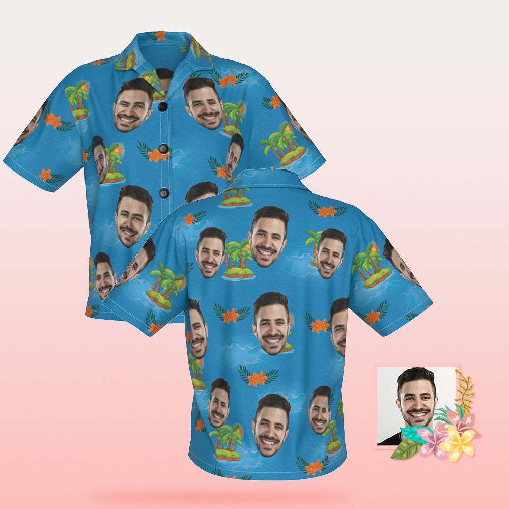 Foto Personalizada Camisa Hawaiana Vacaciones En La Playa Popular Para Mujer Estampado Completo Camisa Hawaiana En La Playa Regalo De Vacaciones Azul - MyFaceSocksES