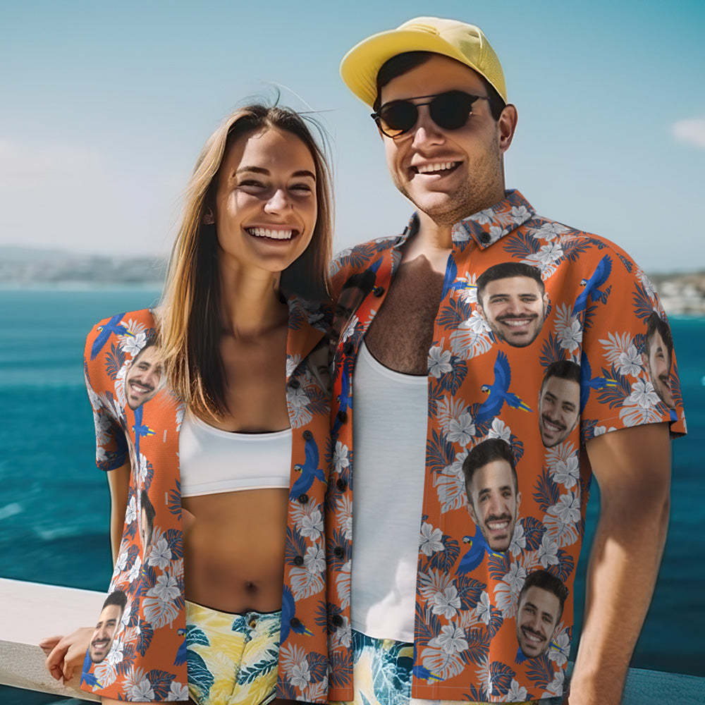 Foto Personalizada Camisa Hawaiana Pareja De Vacaciones En La Playa Viste Popular Camisa De Playa Hawaiana Con Estampado Completo Pájaro De Regalo De Vacaciones - MyFaceSocksES