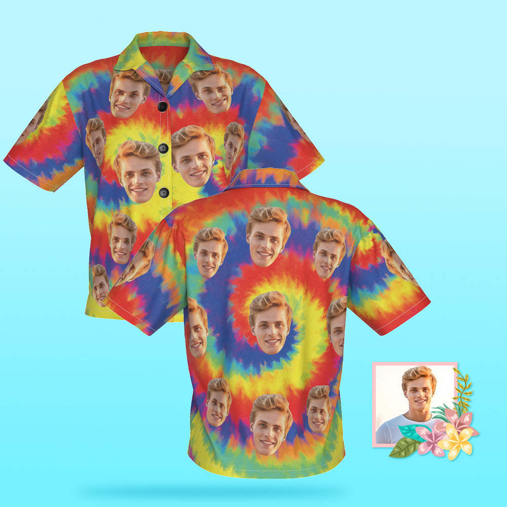 Custom Tie Dye Photo Hawaiian Shirt Beach Vacation Mujeres Popular All Over Print Hawaiian Beach Shirt - MyFaceSocksES