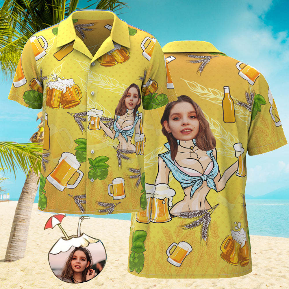 Camisa Hawaiana Con Cara Personalizada, Camisa Aloha Con Estampado Integral Para Hombre, Regalo: Niña Y Cerveza - MyFaceSocksES