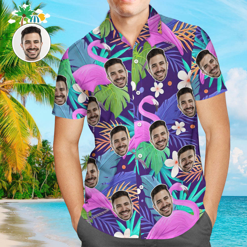 Camisa Hawaiana De Cara Personalizada Flamingo Rum Club Camisa Personalizada De Aloha Beach Para Hombres - MyFaceSocksES