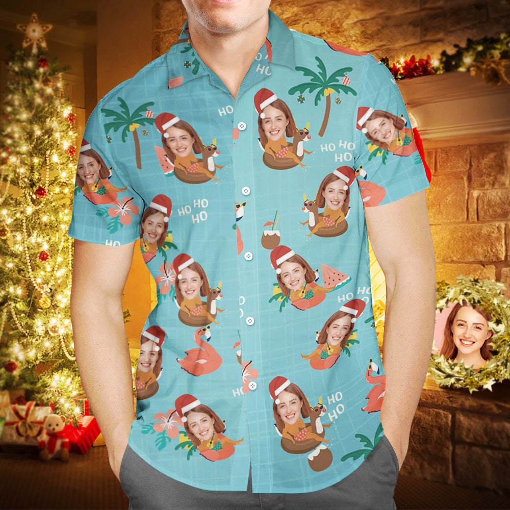 Cara Personalizada Navidad Fiesta En La Piscina Camisa Hawaiana Regalo De Navidad Personalizado Para Hombres - CalzoncillosfotoES