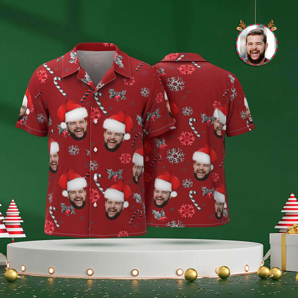 Cara Personalizada, Traje Hawaiano A Juego Para La Familia, Fiesta En La Piscina Navide?a, Ropa Para Padres E Hijos, Camisas Navide?as Con Bastones De Caramelo Para La Familia - CalzoncillosfotoES