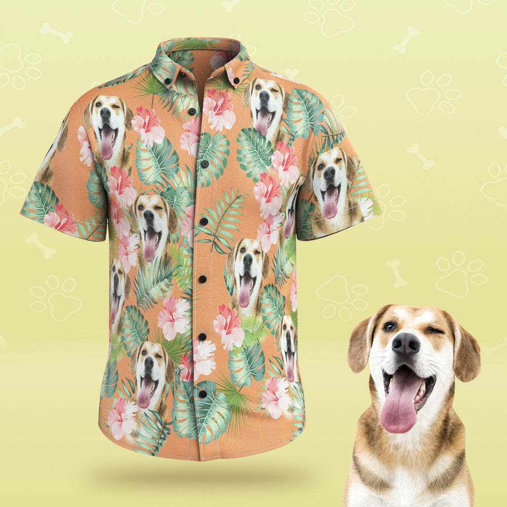 Camisas Hawaianas Personalizadas Para Hombres Cara De Perro Personalizada En Una Camisa Hawaiana Para Amantes De Las Mascotas - MyFaceSocksES