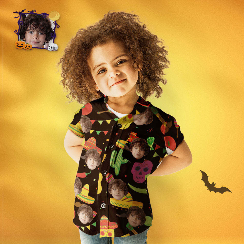 Camisa Hawaiana De Halloween Con Cara Personalizada Camisa Hawaiana Personalizada Para Fiesta De Halloween Para Niños - MyFaceSocksES