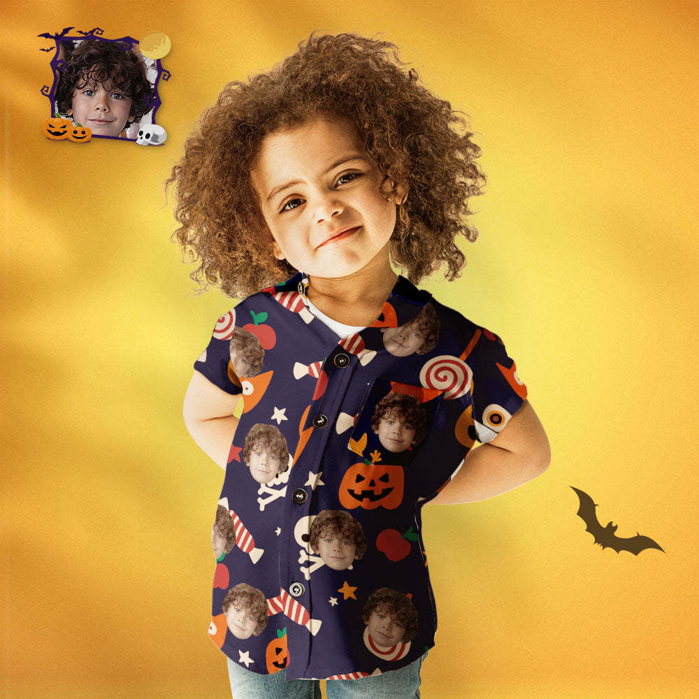 Camisa Hawaiana De Cara Personalizada Para Niños Camisa Hawaiana Personalizada Divertida Fiesta De Halloween - MyFaceSocksES