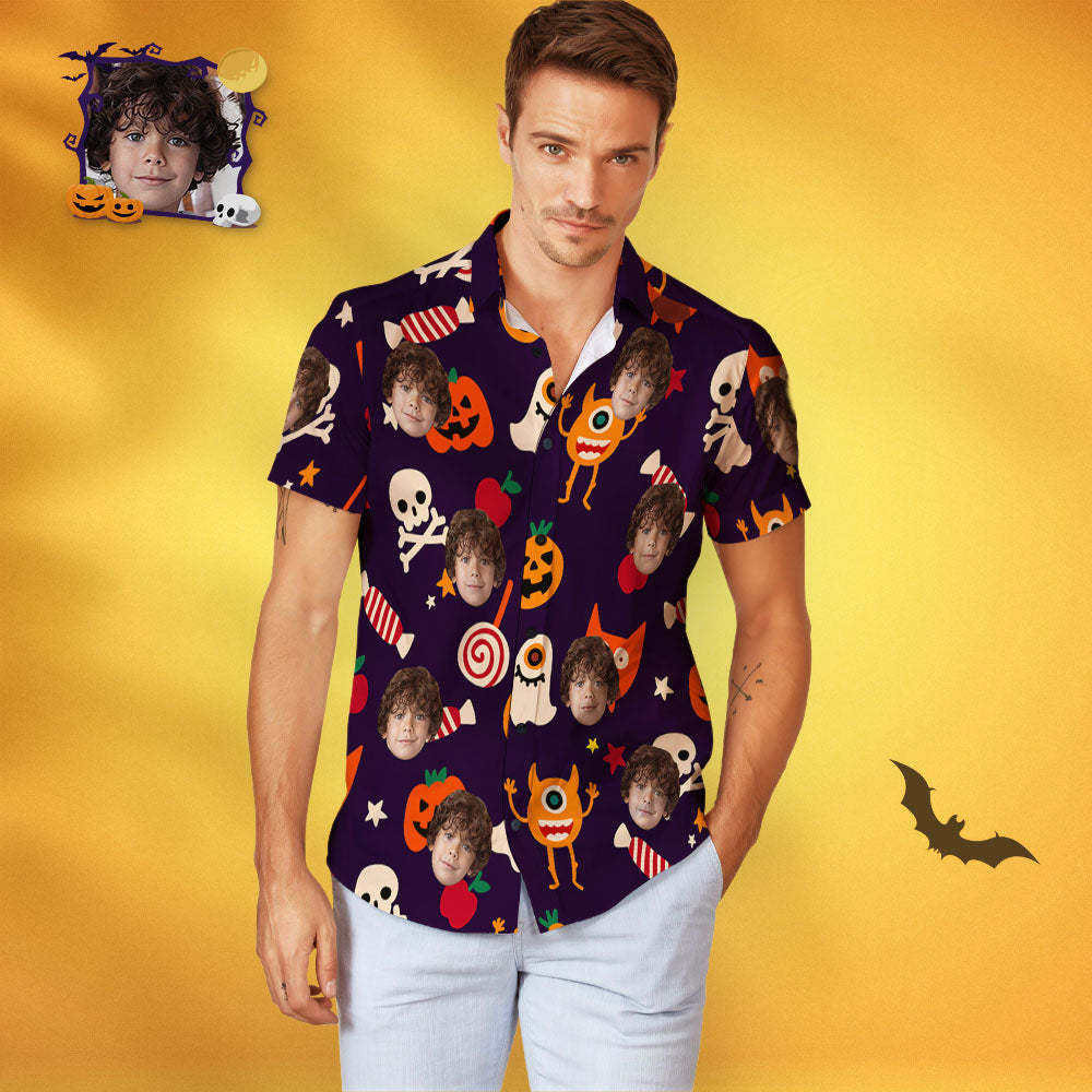 Traje Hawaiano A Juego De La Familia De La Cara Personalizada Camisas Hawaianas A Juego Divertidas De La Fiesta De Halloween - MyFaceSocksES