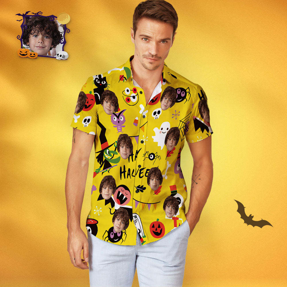 Camisa Hawaiana Personalizada De Cara Feliz Halloween Para Hombre - MyFaceSocksES
