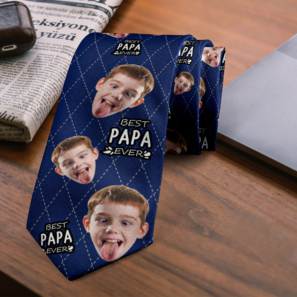 Corbata De Puré De Cara Personalizada Corbata De Cara Personalizada Regalo Del Día Del Padre Negro Para Papá Abuelo - MyFaceSocksES
